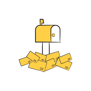 Posta kutusu ve posta simgesi sarı el çizimi teması