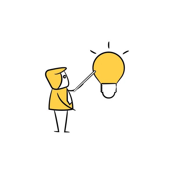 Бизнесмен Идея Лампочки Желтая Фигура Палка — стоковый вектор