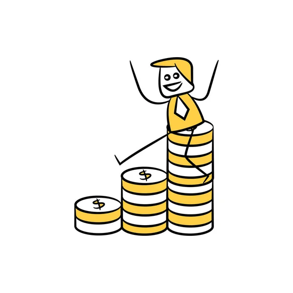 Business Man Sitting Money Finance Concept Stick Figure Design — стоковый вектор