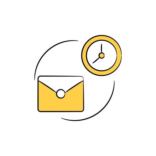 Ícone Mail Relógio Amarelo Mão Desenhada Tema — Vetor de Stock