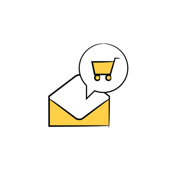 Email Shopping Icona Giallo Mano Disegnato Tema — Vettoriale Stock