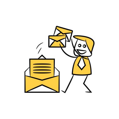 İş adamı ve posta, belge sarı çizgi figür tasarımı