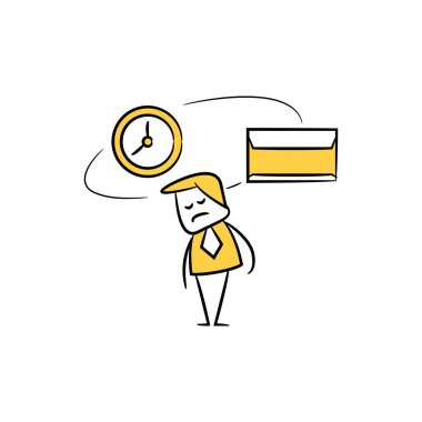 İş adamı e-posta sarı çöp adam tasarımı için bekliyor