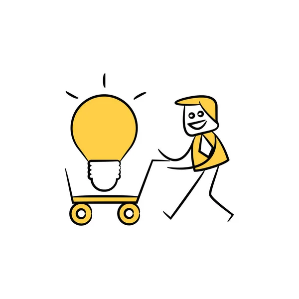 Business Man Carry Light Bulb Stick Figure Theme — стоковый вектор