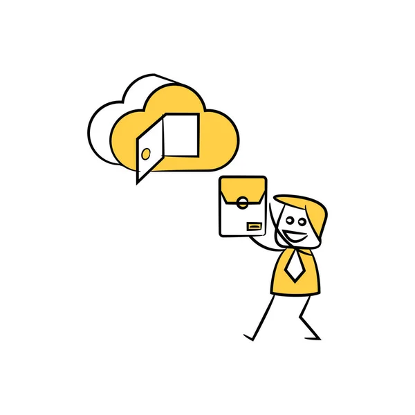 雲のアイコン黄色の棒の図にビジネスマン店の電子メール — ストックベクタ