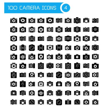 100 kamera, video kaydedici ve aksiyon kamerası simgesi seti