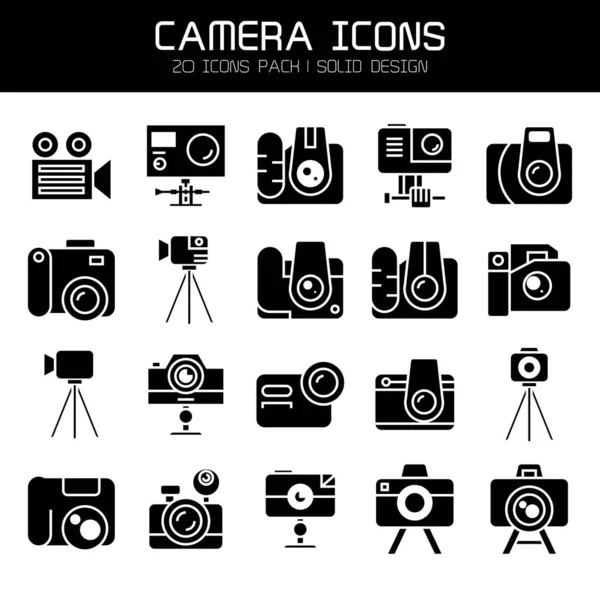 Digitale Camera Actie Camera Pictogrammen Ingesteld — Stockvector
