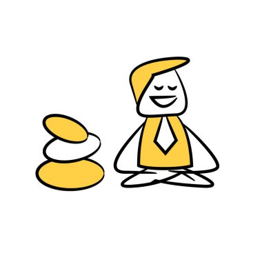 İş adamı meditasyonu ve zen kaya sarısı çöp adam tasarımı