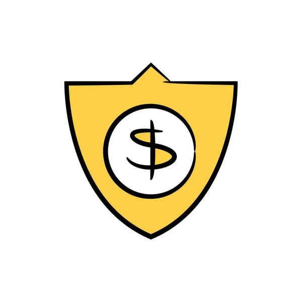 Σύμβολο Δολαρίου Στο Κίτρινο Θέμα Χρώματος Ασπίδα — Διανυσματικό Αρχείο