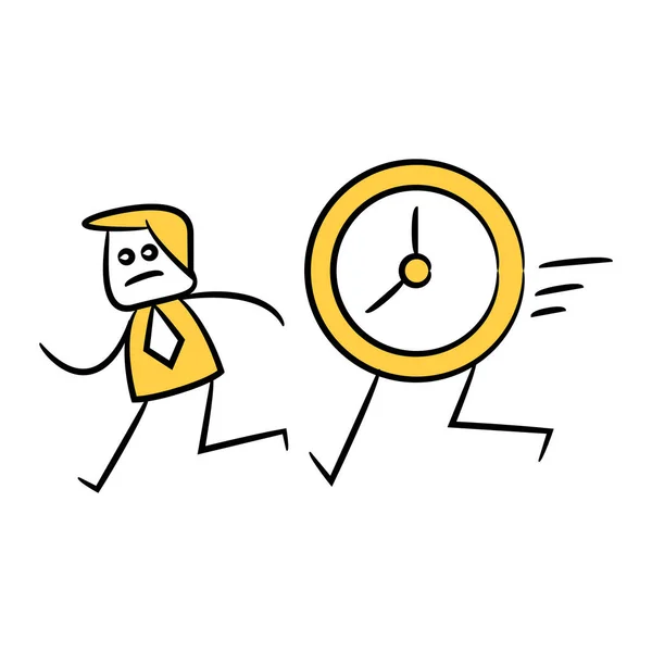 Homem Negócios Correndo Junto Com Relógio Amarelo Vara Figura Design — Vetor de Stock