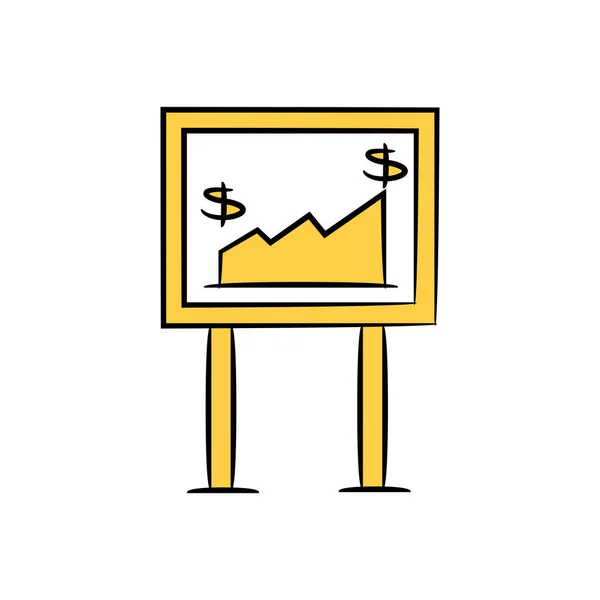 Empresário Monitoramento Gráfico Financeiro Tela Amarelo Vara Figura — Vetor de Stock