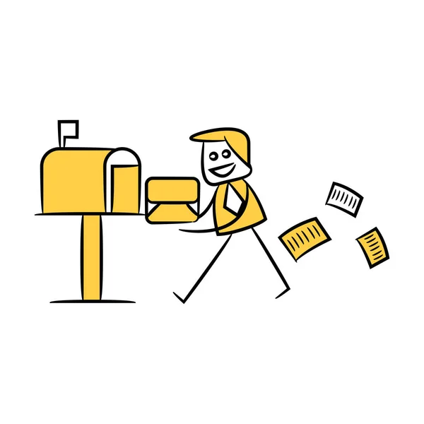Бизнесмен Отправляет Почтовый Ящик Желтую Палочку — стоковый вектор