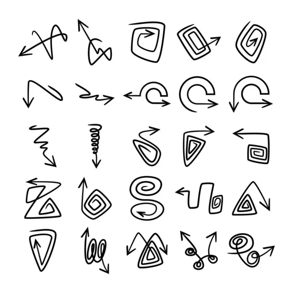 Doodle Mão Desenhado Conjunto Ícones Seta —  Vetores de Stock