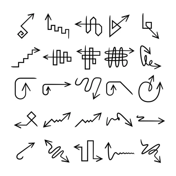 Doodle Met Hand Getrokken Pijl Pictogrammen Ingesteld — Stockvector