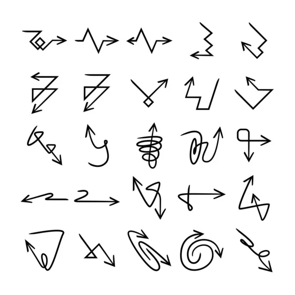 Doodle Und Handgezeichnete Pfeil Symbole Gesetzt — Stockvektor