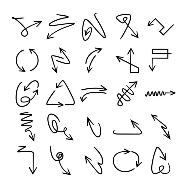 Doodle Met Hand Getrokken Pijl Pictogrammen Ingesteld — Stockvector