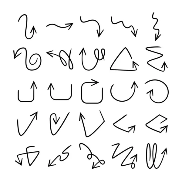 Doodle Mão Desenhado Conjunto Ícones Seta — Vetor de Stock