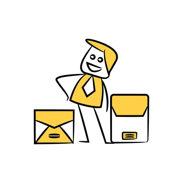 Επιχειρηματίας Και Mails Yellow Stick Σχέδιο — Διανυσματικό Αρχείο