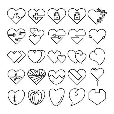 Aşk kalp simgeleri çizgi tasarımı