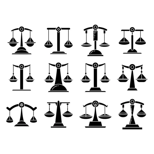 Escala Justicia Conjunto Iconos Escala Equilibrio — Vector de stock