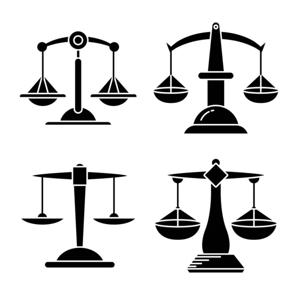 Waga Wymiaru Sprawiedliwości Zbiór Ikon Wagi Balansu — Wektor stockowy
