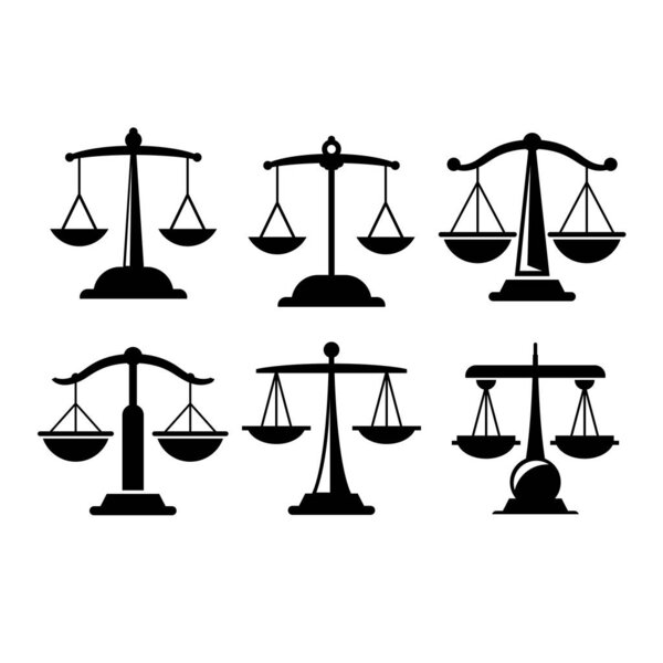 justice scale, balance scale icons set