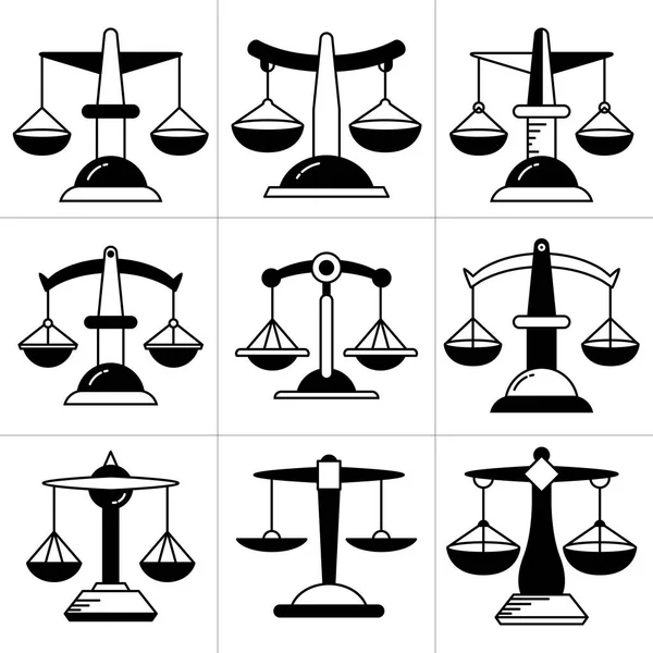 Escala Justicia Conjunto Iconos Escala Equilibrio — Vector de stock