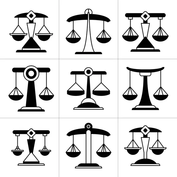 Gerechtigkeitsskala Gleichgewichtsskala Icons Gesetzt — Stockvektor