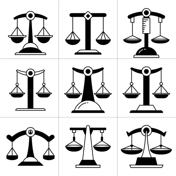 Échelle Justice Équilibre Échelle Icônes Ensemble — Image vectorielle