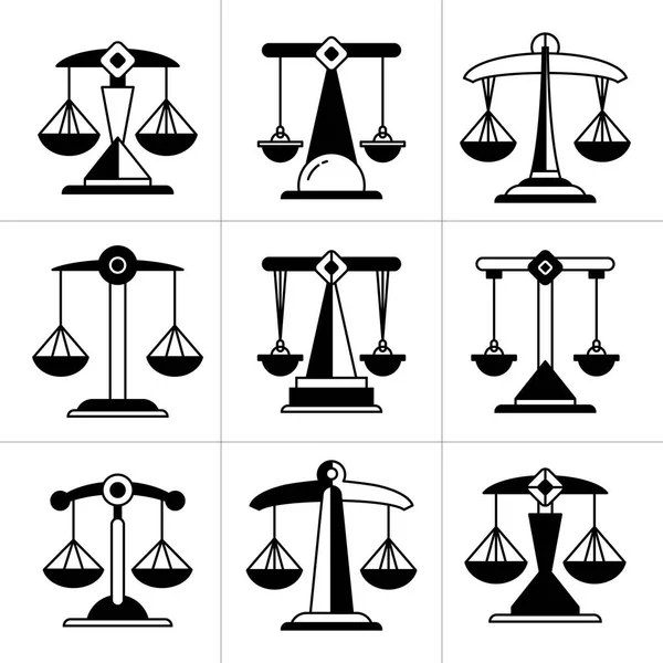 Escala Justicia Conjunto Iconos Escala Equilibrio — Vector de stock