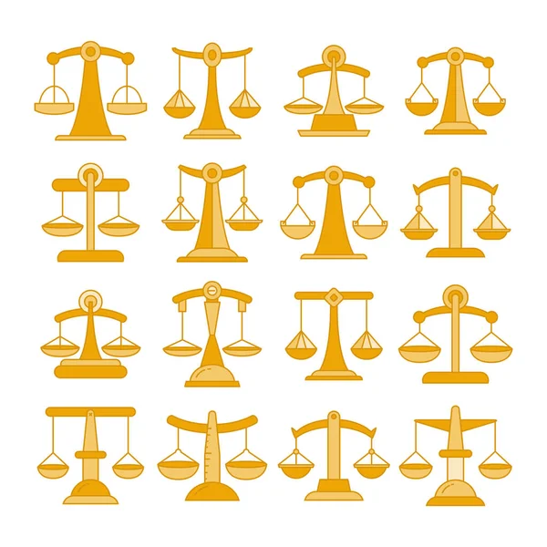 Iconos Balanza Equilibrio Conjunto Escala Justicia — Vector de stock