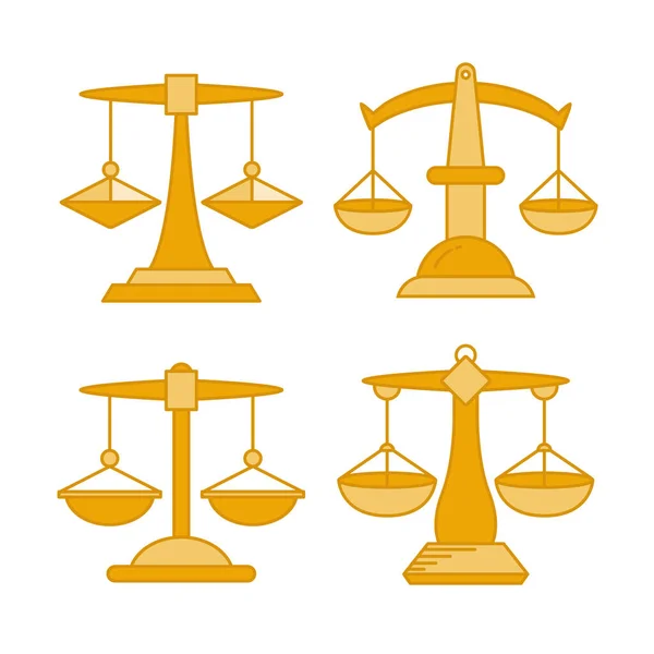 Ikony Wagi Balansowej Zestaw Skali Sprawiedliwości — Wektor stockowy