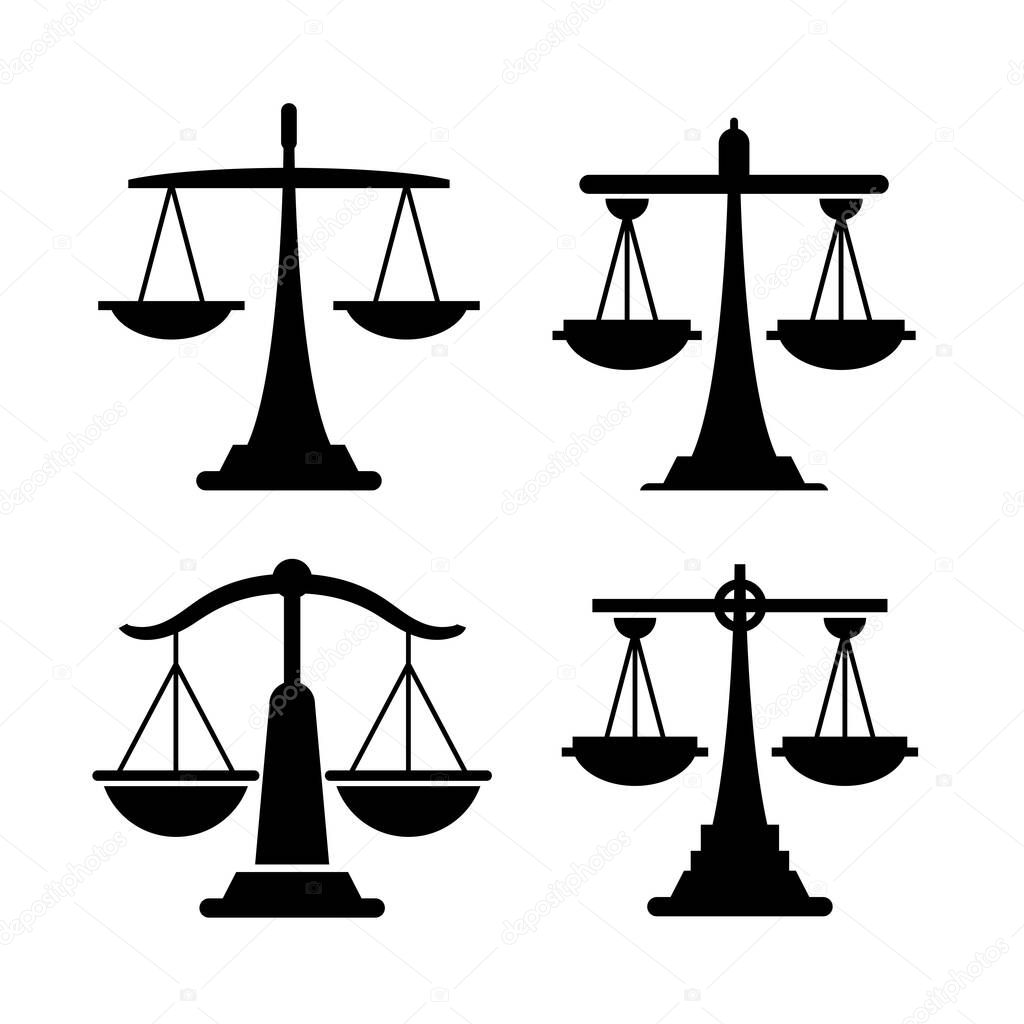 justice scale, balance scale icons set