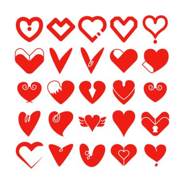 kırmızı kalp simgeleri vektörü belirlendi