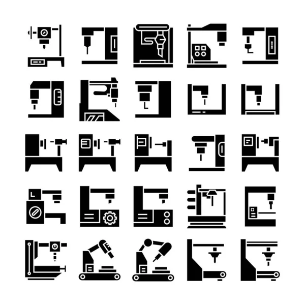 Robot Machine Productieproces Pictogrammen Ingesteld — Stockvector