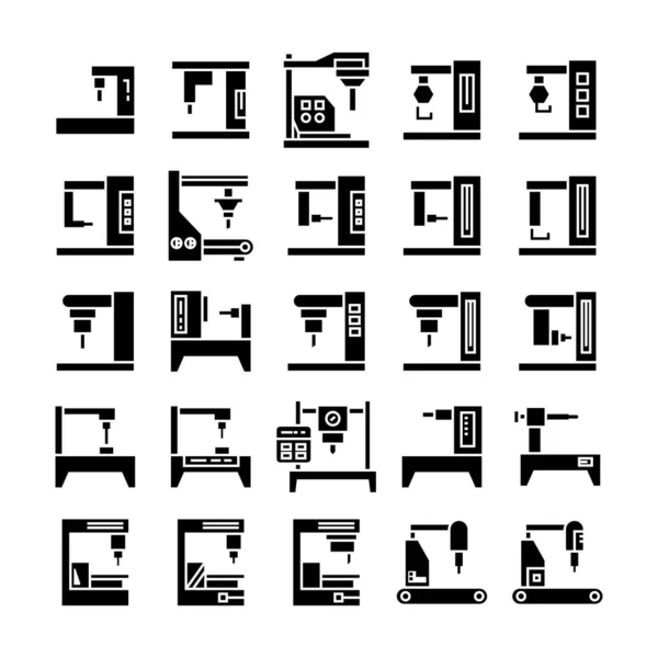 Macchina Robot Nel Set Icone Del Processo Produzione — Vettoriale Stock