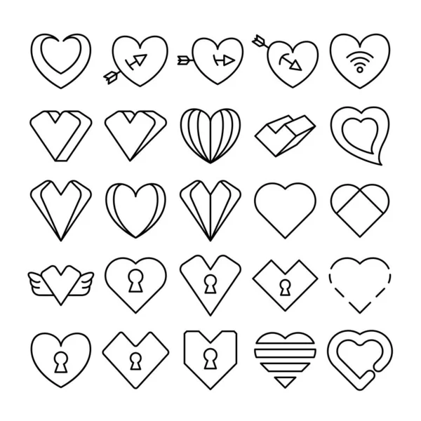 Amor Corazón Iconos Línea Diseño — Archivo Imágenes Vectoriales