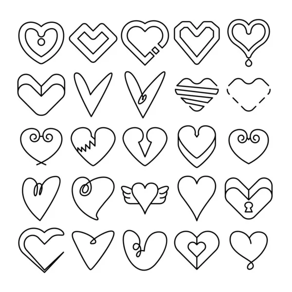 Amor Corazón Iconos Línea Diseño — Vector de stock