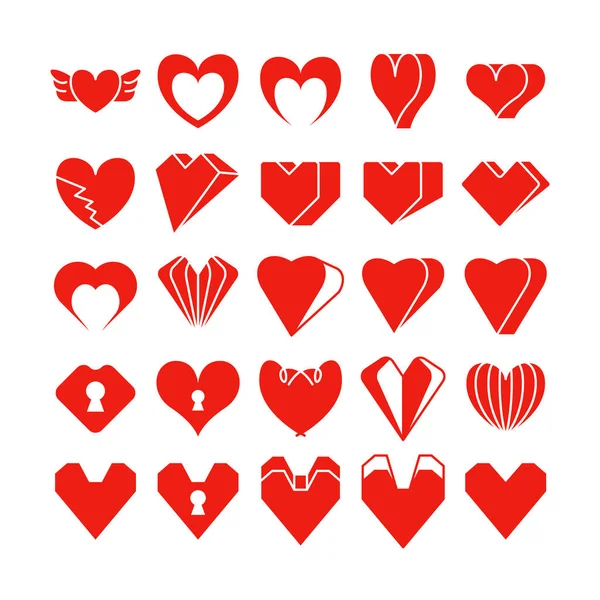 Corazón Rojo Iconos Vector Conjunto — Archivo Imágenes Vectoriales