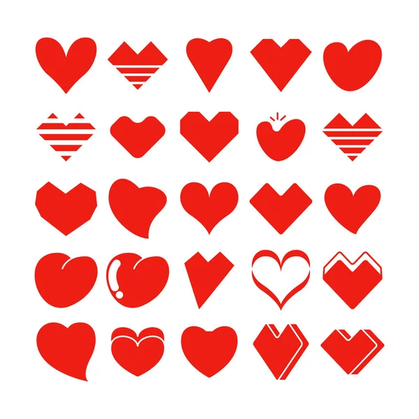 Corazón Rojo Iconos Vector Conjunto — Archivo Imágenes Vectoriales
