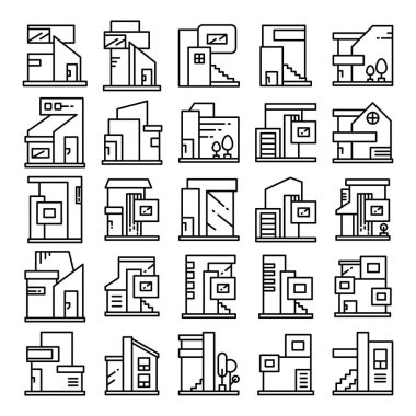 Modern yapı ve ev, modern mimari tasarım çizgisi simgeleri