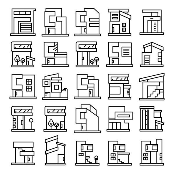 Modern Yapı Modern Mimari Tasarım Çizgisi Simgeleri — Stok Vektör