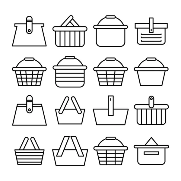 Warenkorb Einkaufs Und Kaufsymbole Set Liniendesign — Stockvektor