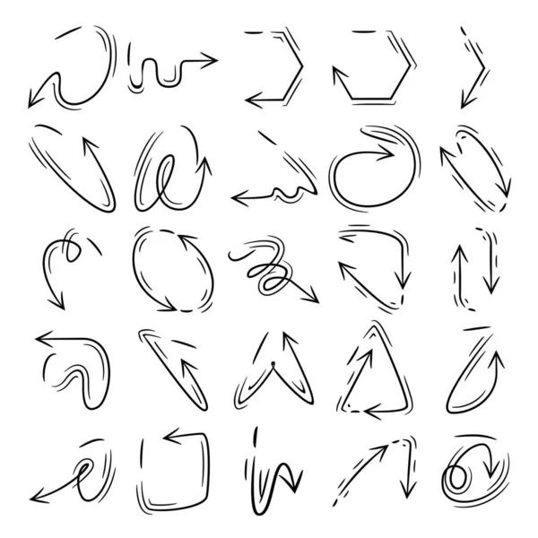 Doodle Frecce Curve Set Icone Vettoriali — Vettoriale Stock