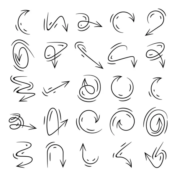 Doodle Gebogen Pijlen Pictogrammen Vector Set — Stockvector