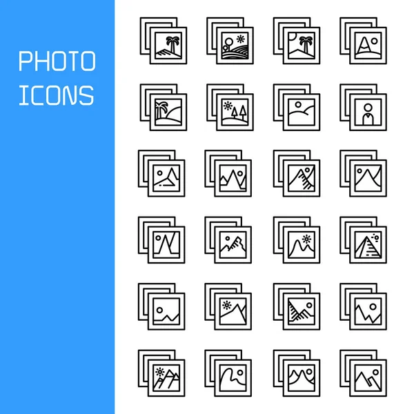 Icônes Fichier Photo Image Définir Conception Ligne — Image vectorielle