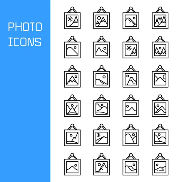 Icônes Fichier Photo Image Définir Conception Ligne — Image vectorielle