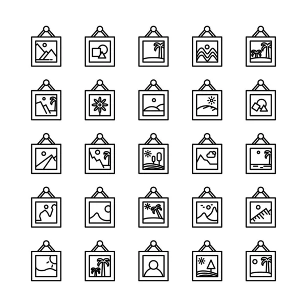 Fotoğraf Resim Dosya Simgeleri Satır Tasarımını Ayarlayın — Stok Vektör