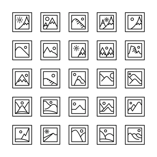 Photo Image File Icons Set Line Design — Stock Vector