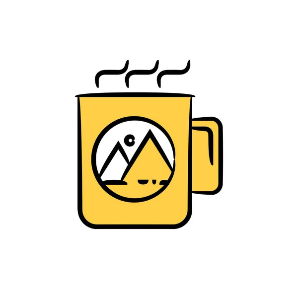 Icono Taza Café Para Concepto Diseño Marca Amarillo Dibujado Mano — Vector de stock